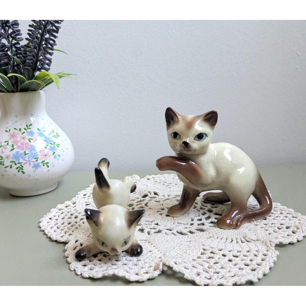 Vintage Siamese Cat Figurines Set of 2 Japan Ceramic Kitsch Decor